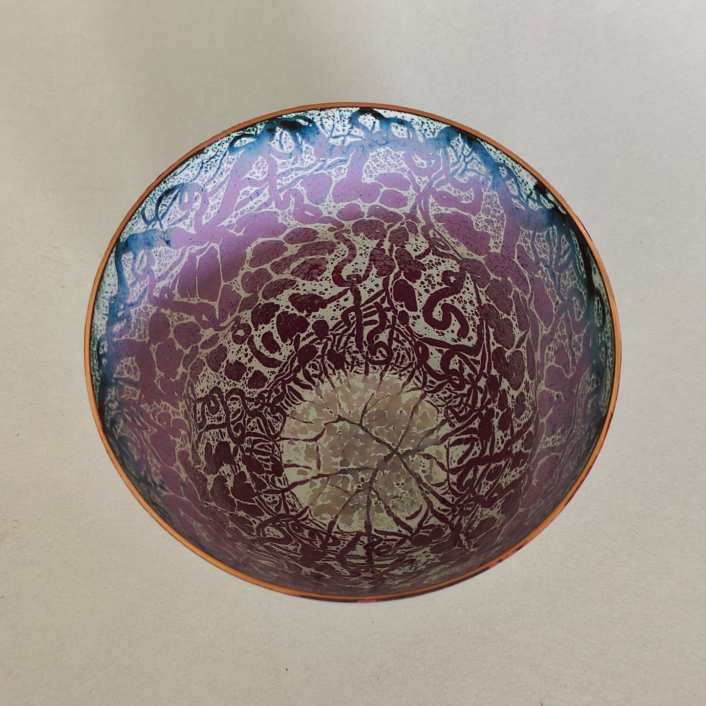 Wisteria enamel on copper bowl