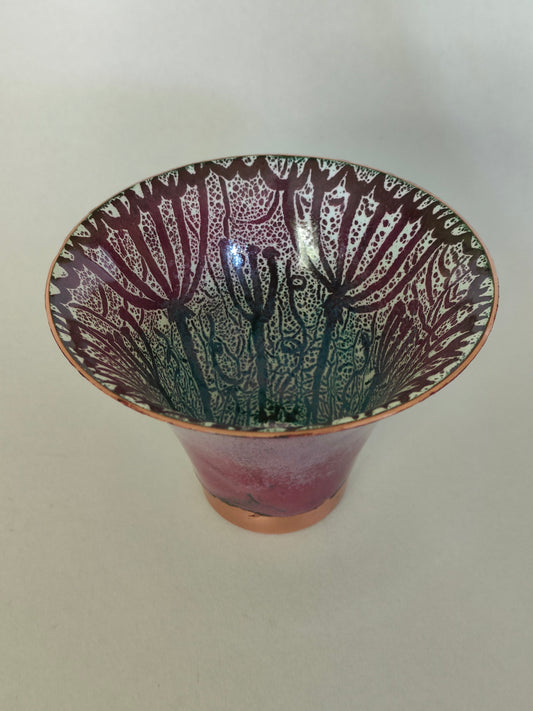 Cow parsley enamel on copper vessel