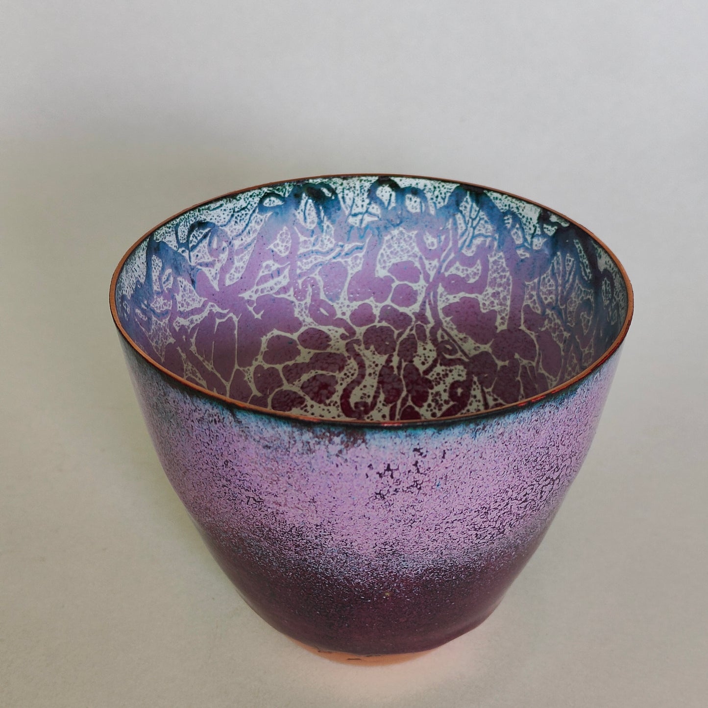 Wisteria enamel on copper bowl